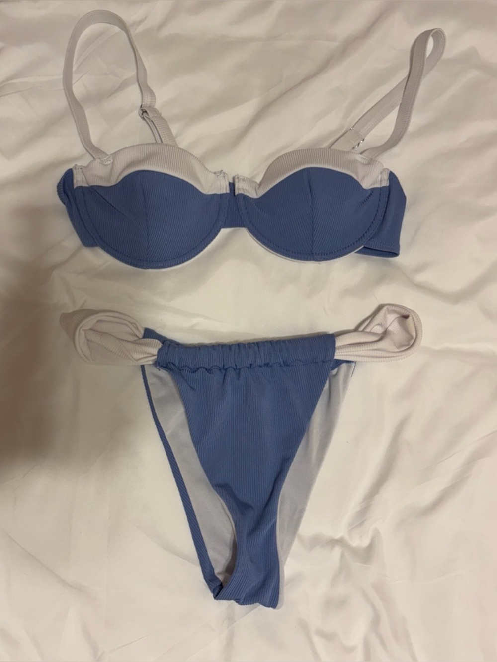 SHEIN Blue and White Ribbed Underwire Bikini Set
